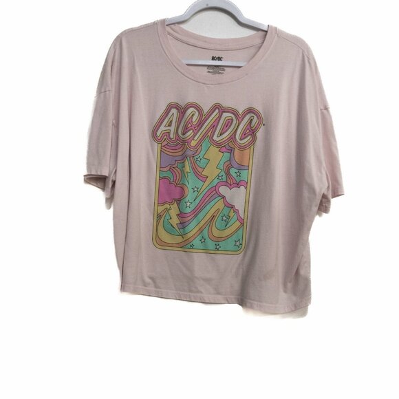 AC/DC Womens Pink T Shirt Pastel Graphic Round Neck Pullover Short Sleeve XXL - Picture 2 of 7
